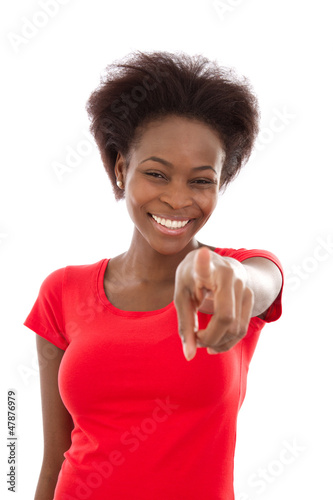 Photo: Happy african lady in red Happy african lady in red