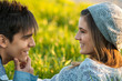 Young couple with in love face expression.