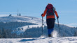 Schneeschuhwanderin beim Aufstieg zum Feldberggipfel