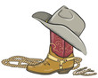 Cowboy boot with western hat isolated on white