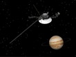 Voyager spacecraft near Jupiter and its unknown ring - 3D render