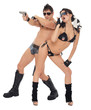 two dancers dressed as police