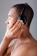 Profile of a black man with headphones Profile of a black man with headphones