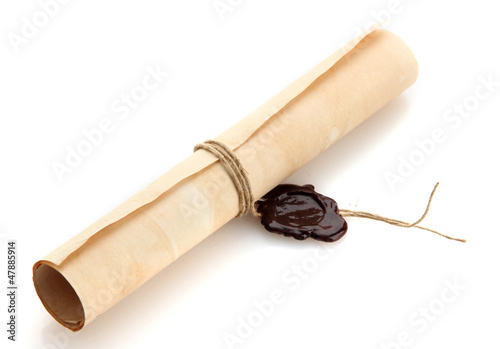 Photo: Old scroll isolated on white Old scroll isolated on white