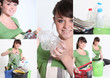 Mosaic of young woman recycling