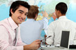 Three Students In Geography Cl...
