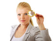 Young attractive smiling businesswoman looking