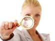 Young attractive smiling businesswoman looking into