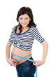 pregnant woman measuring belly. isolated on white