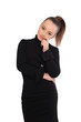 Young thinking girl in black dress