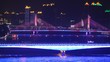 Jiangwan bridge stands and shine of light in front of