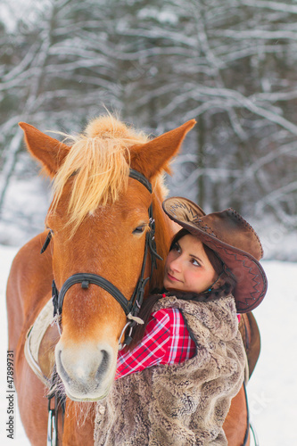 Photo: Woman with a Horse the Snow Woman with a Horse the Snow