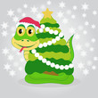 Illustration of green snake with Christmas tree