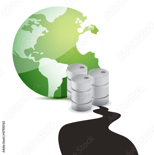 Illustration: oil spill over planet over white background. oil spill over planet over white background.