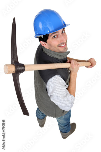 Photo: Builder with a pickaxe Builder with a pickaxe