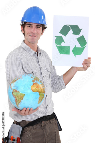 Photo: Tradesman promoting recycling in the world Tradesman promoting recycling in the world