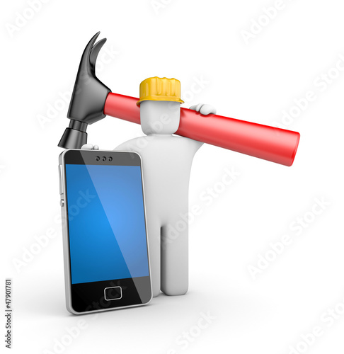 Illustration: Engineer with mobile phone Engineer with mobile phone