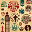 Travel stamps. Travel icons set. Travel labels collection.