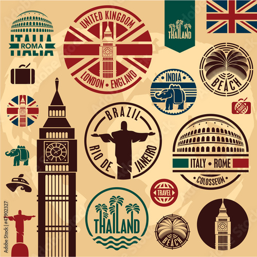 Vector: Travel stamps. Travel icons set. Travel labels collection. Travel stamps. Travel icons set. Travel labels collection.