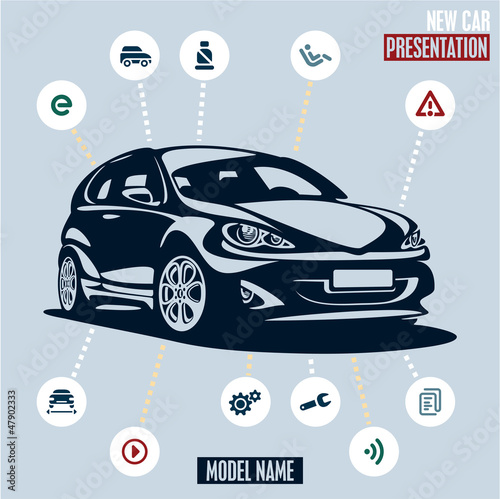 Vector: Car presentation. Main car icons set. Car presentation. Main car icons set.