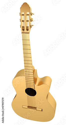 Illustration: Gold Acoustic Guitar. 3d render Gold Acoustic Guitar. 3d render
