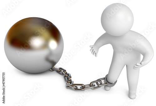 Illustration: Man shackled, prison inmate, 3d render Man shackled, prison inmate, 3d render
