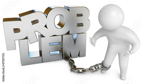 Illustration: A man chained to a problem. White background. 3d render A man chained to a problem. White background. 3d render
