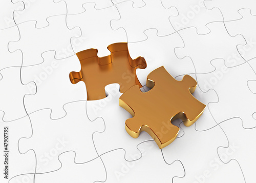 Illustration: Gold puzzle. 3d render Gold puzzle. 3d render