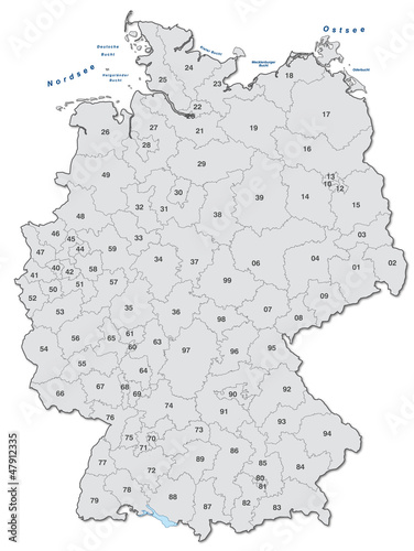 Vector: Inselkarte von Deutschland mit Postleitzahlen Inselkarte von Deutschland mit Postleitzahlen