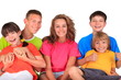 Happy sisters with brothers