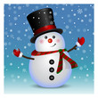Snowman wearing santa hat and gloves - background, vector