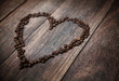 Picture presenting fragrant heart made of coffee beans