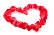Red rose petal heart isolated on white