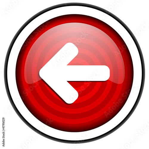 Illustration: arrow left red glossy icon isolated on white background arrow left red glossy icon isolated on white background
