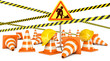 Road Reconstruction. Traffic cones. Road sign. 3d render