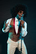 Black american disco soul singer. Vintage. Studio shot.