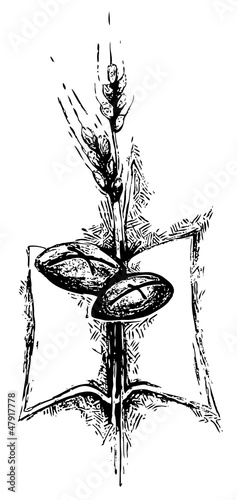 Illustration: Christian motive bread, ears and book Christian motive bread, ears and book