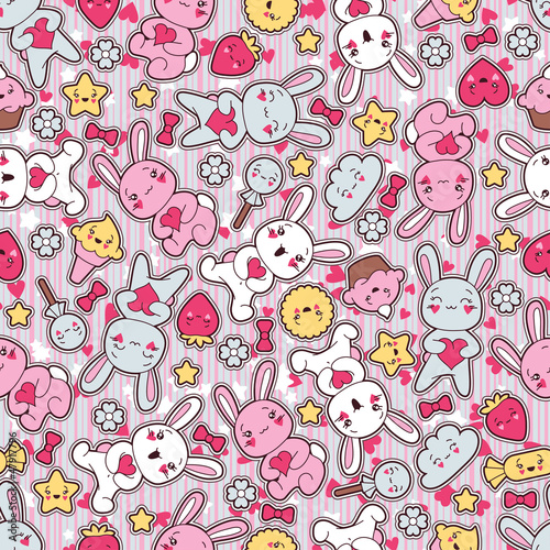 Vector: Seamless kawaii child pattern with cute doodles. Seamless kawaii child pattern with cute doodles.
