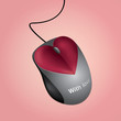 Computer mouse with buttons in the shape of heart