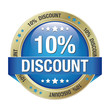 10 percent discount blue gold button isolated