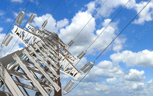 Illustration: Power Transmission Line. High-voltage tower sky background Power Transmission Line. High-voltage tower sky background