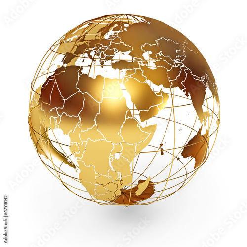 Illustration: Golden Globe. Icon isolated on white background. 3d render Golden Globe. Icon isolated on white background. 3d render