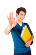 Young happy student showing Ok sign