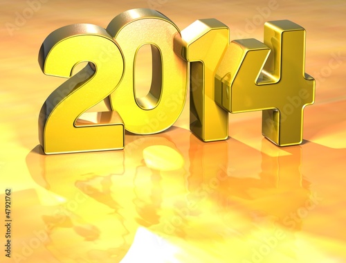 Illustration: 3D Year 2014 on gold background 3D Year 2014 on gold background
