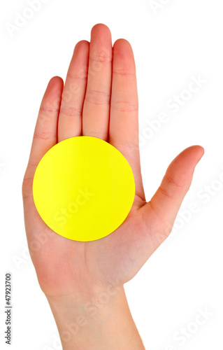 Photo: hand with sticker isolated on white hand with sticker isolated on white