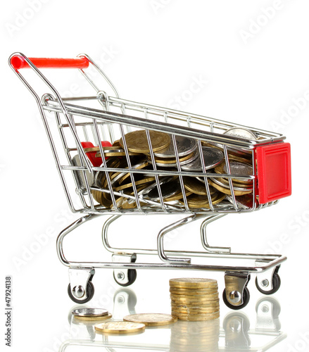 Photo: Money in cart isolated on white Money in cart isolated on white