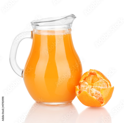Photo: Full jug of tangerine juice, isolated on white Full jug of tangerine juice, isolated on white