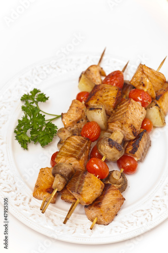 Photo: Salmon kebab with tomato and mushrooms Salmon kebab with tomato and mushrooms