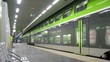 Train goes to airport from station platform