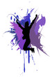 a girl jumping on ink splash background.